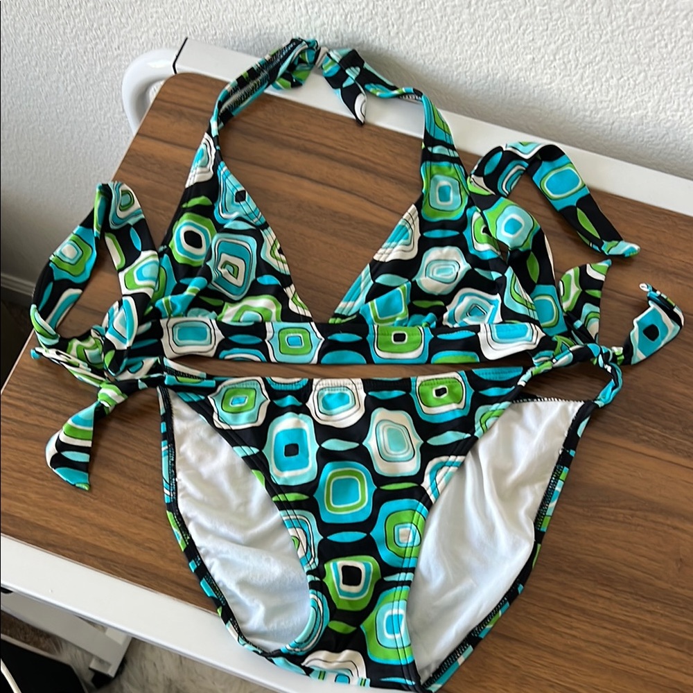 Malibu Blue and Green Bikini Geometric Design